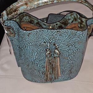 Elegant Embossed Turquoise Shoulder Bag